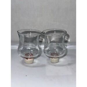 VTG Set of 2 Homco Bell Shaped Clear Glass Votive Cups Pegs Candle Holders 3.5"